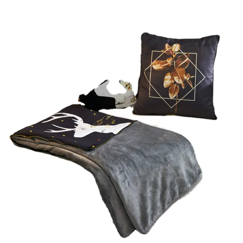 OEM/ODM coperta personalizzata in pile invernale letto in poliestere cuscino in velluto coperte cuscino Set cuscino coperta e cuscini