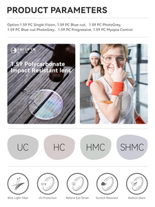 Lentilles Optiques Incassables en Gros 1.59 <span class=keywords><strong>Polycarbonate</strong></span> Anti-Lumière Bleue SHMC Lentilles Optiques 73mm de Diamètre UltraVex PC - Product Image 6