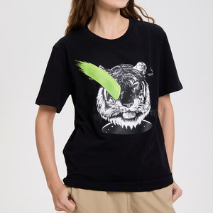 Shanghai National Trend 364 Tiger Animal Print O-Neck T-shirt unisex creativa casual a maniche corte in puro cotone con vestibilità dritta - Product Image 3