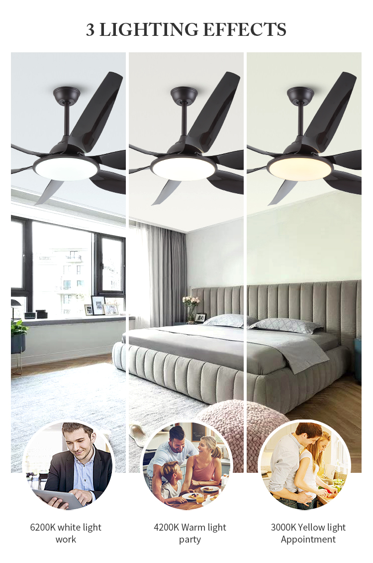 Breezelux black color ABS blades home decorative smart ceiling fan with remote control