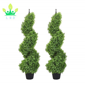 Deux ensembles de 3 pieds de hauteur, arbres topiaires en spirale en feuilles de <span class=keywords><strong>buis</strong></span> artificielles en plastique, écologiques, pour intérieur/extérieur, en pot, haies vertes artificielles hautes - Product Image 1