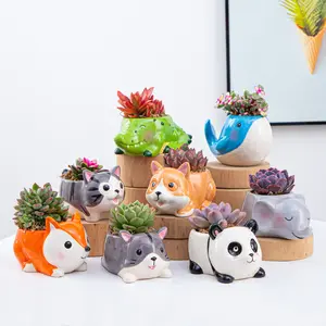 Cute Cartoon Ceramic Animal Flower Pots Glazed Small Succulent Planter For Indoor Decoration For Planting Your Favourite Flowers