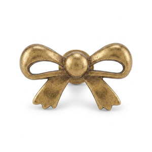 AK Brass Unique Bow Shape Brass Wardrobe <b>Knob</b> Gold Finish Custom Cabinet Drawer <b>Dresser</b> Furniture Handle <b>Knob</b> - Product Image 4