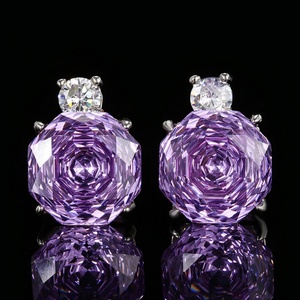Wholesale Minimalist Eco-friendly Copper Rose Cut 14-12MM Cubic Zirconia Purple Necklace Jewelry <b>Sets</b> for Women - Product Image 5