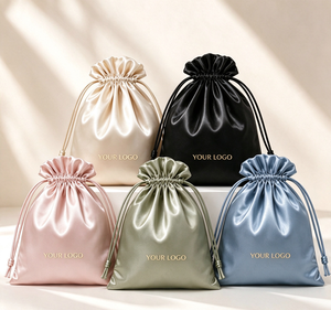 Custom Logo Thick Silk Luxury <b>Satin</b> Drawstring Pouch Medium Size Portable Dust Bag for Hair Extensions Gift Packaging - Product Image 5