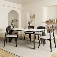 Ensemble de table à manger en dalle de pierre avec pieds noirs pour la maison, mobilier de salle à manger pour 6 personnes