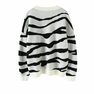 Designer produttore girocollo Trendy top lavorati a maglia autunno a righe moda inverno nero bianco Zebra modello Pullover <span class=keywords><strong>maglione</strong></span> donna - Product Image 2