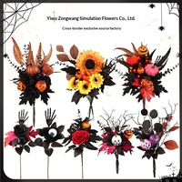 Bouquet de citrouilles d'Halloween, feuilles d'érable noires artificielles en plastique, branches mortes, décoration amusante pour la maison et les fêtes, fleur festive
