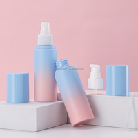 Bouteille de toner/lotion en plastique PET de 100 ml avec logo personnalisé, vaporisateur fin, vide, givré + rose, bleu pastel, pompe