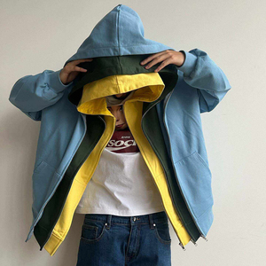 <span class=keywords><strong>Felpa</strong></span> <span class=keywords><strong>con</strong></span> cappuccio <span class=keywords><strong>lunga</strong></span> a tre strati in cotone pesante da 500gsm a colori su misura per uomo <span class=keywords><strong>con</strong></span> doppia tripla Zip - Product Image 1