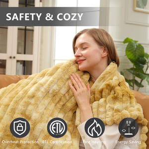 Электрические одеяла-пледы из мягкого искусственного меха кролика для зимы, размеры Queen и King, с функцией подогрева - Product Image 2