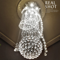 Lustre LED en spirale double transfrontalier en acier inoxydable et cristal pour hall d'hôtel, villa et escalier