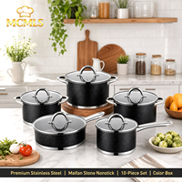 Ensemble de casseroles classiques pour la cuisine, 10 pièces, en acier inoxydable noir, comprenant une casserole, un wok et un ensemble de poêles, base composite à cinq couches