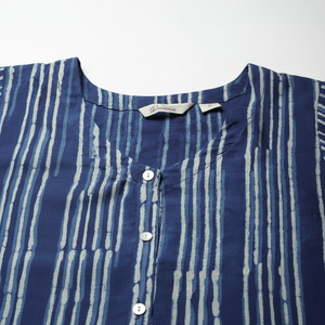 Divena Azul Rayas Kaftan Vestido Mano Bloque Impreso Casual Formal Hasta la rodilla Tallas grandes XS con mangas abullonadas Talla única - Product Image 1