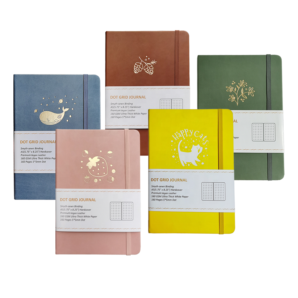 Customable Jiumu Лидер продаж ручная работа веганская кожа белая бумага художественный журнал A5 Hardover 160gsm точечный журнал