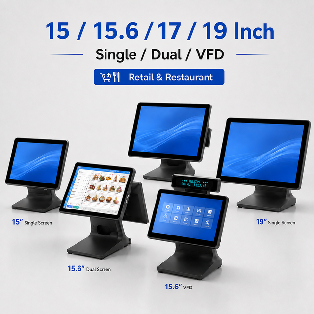 15 15.6 17 19 Inch Desktop POS Terminal Touch Screen Cash Register with Single Dual Screen VFD Options for Retail Restaurant Use