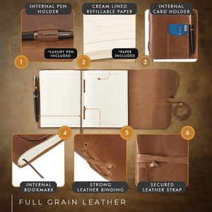Journal en cuir rechargeable <span class=keywords><strong>de</strong></span> qualité supérieure fait à la main en cuir véritable couverture rigide avec pages lignées grand cahier <span class=keywords><strong>de</strong></span> voyage 120 feuilles cadeau OEM - Product Image 4