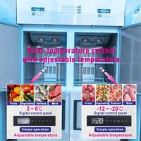 LCD-12 Commerciële Verticale Dubbele Temperatuur Koelkast 4-Deurs voor Slagerij, Vleeswinkel, Vleeskoelopslag, Cateringbenodigdheden