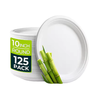 Assiette jetable biodégradable en bagasse de canne à sucre de 6 à 10 pouces, robuste, naturelle ou blanche, pour dîner