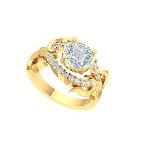 Ensemble de bagues de fiançailles et de mariage en argent sterling 925 avec diamant de laboratoire taille brillant, plaqué or massif 14K, tendance, cadeau de fête, raffiné - Product Image 1