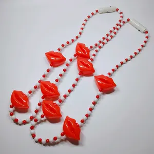 Valentine's Day Party Decorations Light Up Flashing Red Lips LED Beads Necklace