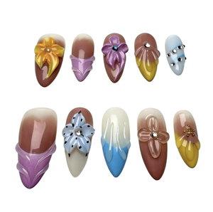 Ongles Press-on Faits Main 10 Pièces Personnalisables Courts Amande Fleur 3D Bordure Française Transparente Ongles <span class=keywords><strong>de</strong></span> Luxe Relevés - Product Image 5