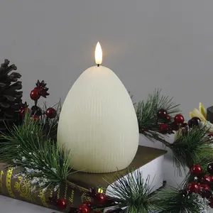 Wholesale White Egg Real Wax Ribbed Battery Operated Electric Flameless Candles For Christmas Wedding Decoration