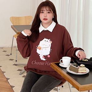 เสื้อสเวตเชิ้ตผ้าฟลีซลายการ์ตูนสำหรับผู้หญิงรุ่น N8559 คอกลม แขนยาว ไซส์พลัส พร้อมป้ายยี่ห้อ - Product Image 4