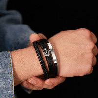 Accessoires d'arbre de vie de personnalité de mode européenne et américaine hommes Bracelet en cuir Bracelets tissés multicouches en acier inoxydable