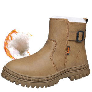 Bottes d'hiver en laine pour homme, marron, en cuir épais, doublées de fourrure, chaudes, à talon moyen, pour temps froid - Product Image 2