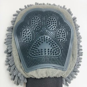 Gants de toilettage pour animaux de compagnie en chenille et silicone gris, orange, rouge, bleu pour le bain, le massage, le nettoyage et l'élimination des poils des chiens - Product Image 2