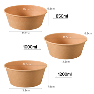 Ciotole en papier conique chinoise jetable avec logo imprimé et couvercle pour nouilles et salades - Product Image 2