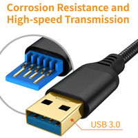 Cable USB 3.0 de Doble Conector Macho con Revestimiento Trenzado para Transferencia de Datos y Carga Rápida para Computadora, Auriculares y Cámara