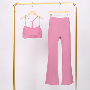 Completo Sportivo da Donna: Top a Y Traspirante e Pantaloni Svasati, con Reggiseno Effetto Nudo, Schiena Bella, Anti-Shock e Push-Up, Ideale per Yoga - Product Image 5