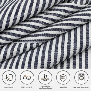Tablier de cuisine réglable, doux, blanc rayé, uniforme de chef, 2 poches, logo personnalisé, pour hommes et femmes, restaurant, bar, 100% coton - Product Image 3