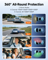Caméra embarquée 4 canaux, mini dashcam 4 objectifs (avant, arrière, gauche, droite), enregistreur DVR de voiture 1080P, boîte noire de voiture 4CH avec WiFi et vision nocturne