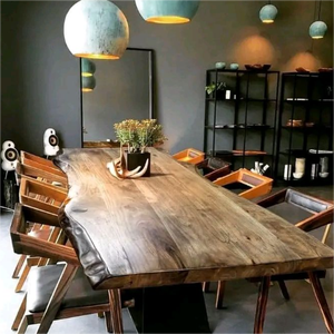 Muebles <span class=keywords><strong>de</strong></span> <span class=keywords><strong>Cocina</strong></span> <span class=keywords><strong>de</strong></span> <span class=keywords><strong>Alta</strong></span> Calidad, <span class=keywords><strong>Mesa</strong></span> <span class=keywords><strong>de</strong></span> Comedor <span class=keywords><strong>de</strong></span> Madera <span class=keywords><strong>de</strong></span> Nogal con Borde Natural para Restaurante - Product Image 6
