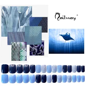 24pcs Nailway Press on Glossy Short Square Shiny Blue glitter artificial nails