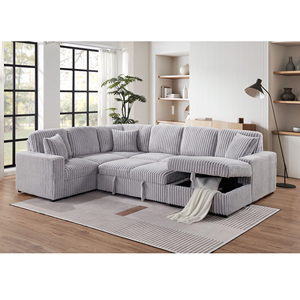 Juego de sofá estacionario moderno JS con almacenamiento de tela de pana, muebles de sala de estar de 3 plazas, sofá de esquina seccional - Product Image 3