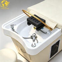 Lit de lavage des cheveux de style thaïlandais luxueux avec éclairage d'ambiance LED et bassin en acrylique pour salon professionnel