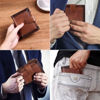 Dompet Kulit Ramping Vintage Pria, Dompet Gaya Vintage dengan Saku Koin