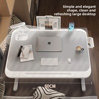 Bureau d'ordinateur portable pliable en bois avec lampe d'étude intégrée et chargeur sans fil, design compact pour chambre/dortoir