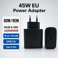 Cargador de Pared de Carga Rápida PD 3.0 PPS de 45 W para la UE, Cargador GaN Eléctrico para Teléfonos Móviles con un Solo Puerto USB C, Adaptador de Corriente Universal
