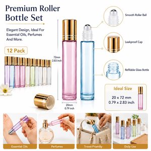 Portable Clear/Green/Amber/Blue Glass <b>Bottles</b> Aluminum Cap Stainless Steel Pump Sprayer 3ml <b>10ml</b> Roll <b>Bottle</b> Essential - Product Image 5