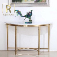 Tables consoles de luxe en demi-lune, cadre en métal doré imitation marbre, pour hôtel, lieux publics, hall d'entrée, meubles de maison