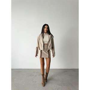 Chaqueta Corta de Cuero Baklava, Color Beige, Talla XL, Chaqueta de Invierno de Piel Sintética, Cierre de Cremallera, Reversible, Diseño Sólido, Detalles de Accesorios, Curtido de Piel de Cordero - Product Image 5