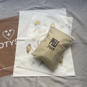 Sacs d'emballage biodégradables personnalisés en plastique dépoli coloré avec fermeture éclair et dorure, sacs de vêtements à fermeture éclair pour T-shirts et maillots de bain - Product Image 3