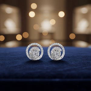 Orecchini a lobo con diamanti bianchi champagne, taglio brillante rotondo, montatura circolare, gioielli classici da donna per matrimonio - Product Image 2