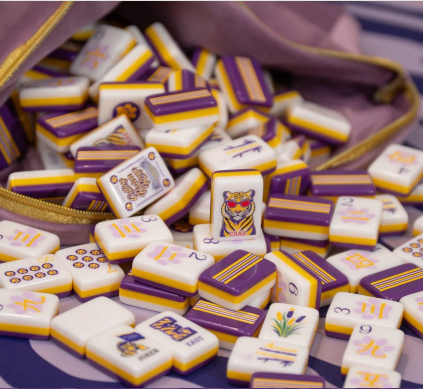Tiger Team Theme American Mahjong Tiles Purple Yellow Layered Acrylic ...