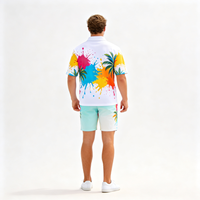 Ensemble polo et short pour homme, imprimé palmiers, extensible dans les quatre sens, sans plis, séchage rapide, idéal pour la plage et le golf en été